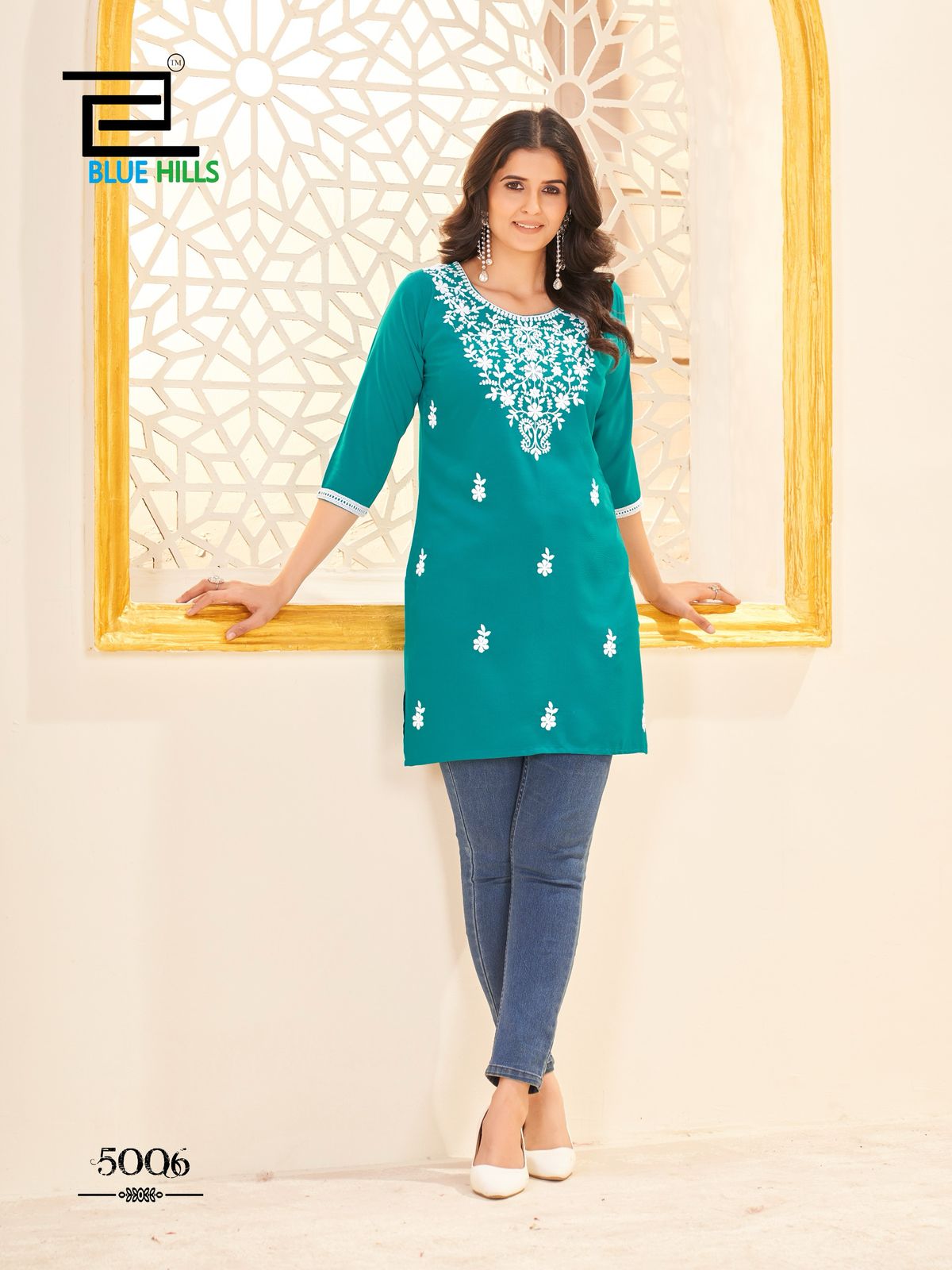 Amelia Vol 5 By Blue Hills Rayon Lucknavi Work Short Kurti Suppliers In India